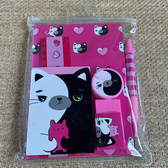 Kawaii Cat Stationery Set Notebook Pen Ruler Eraser Sharpener New - Picture 3 of 3